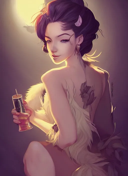 Prompt: beautiful portrait commission of a female furry anthro hyena wearing a cocktail dress at a cocktail party. Atmospheric. Character design by charlie bowater, ross tran, artgerm, and makoto shinkai, detailed, inked, western comic book art