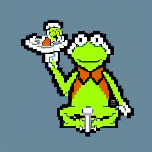 Image similar to pixel art illustration of kermit the frog made by reffpixels, isometric version
