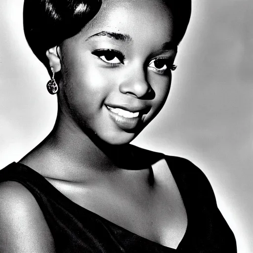 Image similar to black and white photo of a beautiful and elegant 1 9 6 5 young black actress