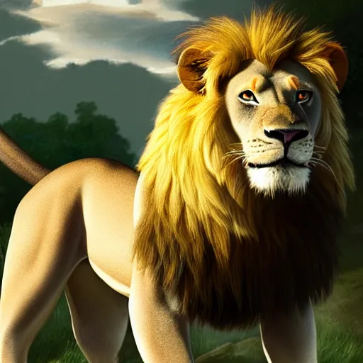 Prompt: a king lion, realistic painting, ultra detailed, cinematic, dynamic light