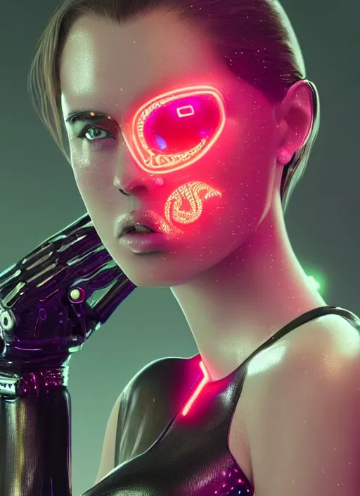 Image similar to a sensual caucasian female humanoid with freckles, cyber neon lighting, futurism, intricate futuristic jewelry accessories, cyberpunk latex swimsuit, profile posing, hyper photorealistic, crispy quality, digital photography, trending in artstation, trending in pinterest, cinematic, 4 k ultra hd, art by pascal blanche, art by greg rutkowski,