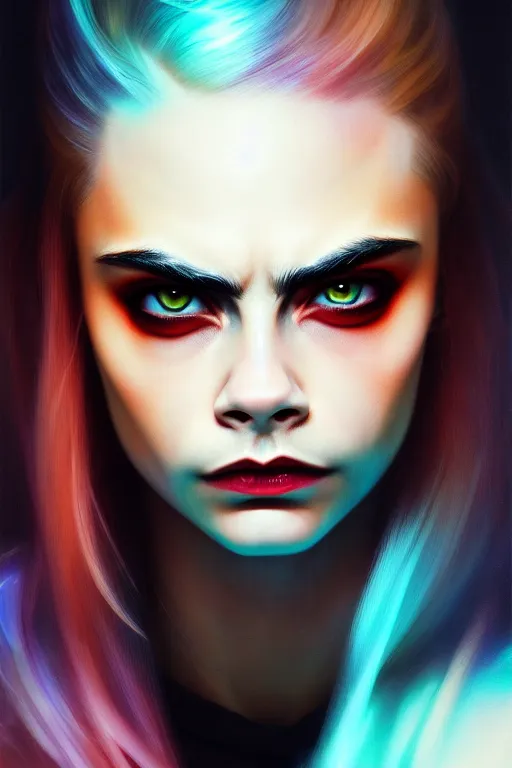 Prompt: a portrait of cara delevingne as bloodbourne, cyberpunk, fantasy, neon lights, sharp focus, intricate, elegant, digital painting, artstation, matte, highly detailed, concept art, illustration, ambient lighting, art by ruan jia and artgerm and range murata and wlop and ross tran and william, adolphe bouguereau and beeple