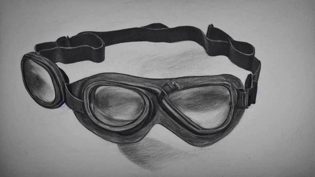 Prompt: charcoal drawing life the very crispest, neatest goggles