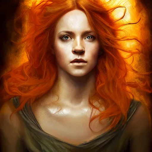 Image similar to majestic gracious regal female orange - haired greek goddess portrait, atmospheric lighting, painted, menacing, intricate, volumetric lighting, beautiful, rich deep colours masterpiece, golden hour, sharp focus, ultra detailed, by leesha hannigan, ross tran, thierry doizon, kai carpenter, ignacio fernandez rios