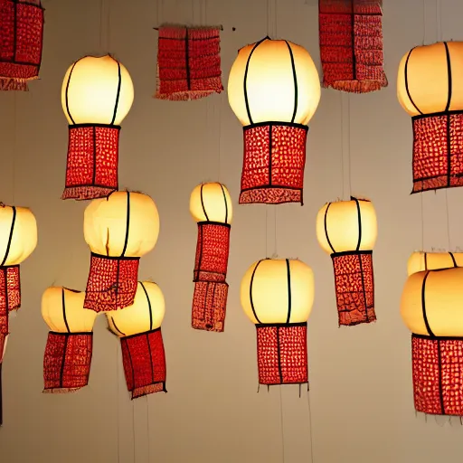 Prompt: Hanging ancient Japanese paper lanterns, clean background