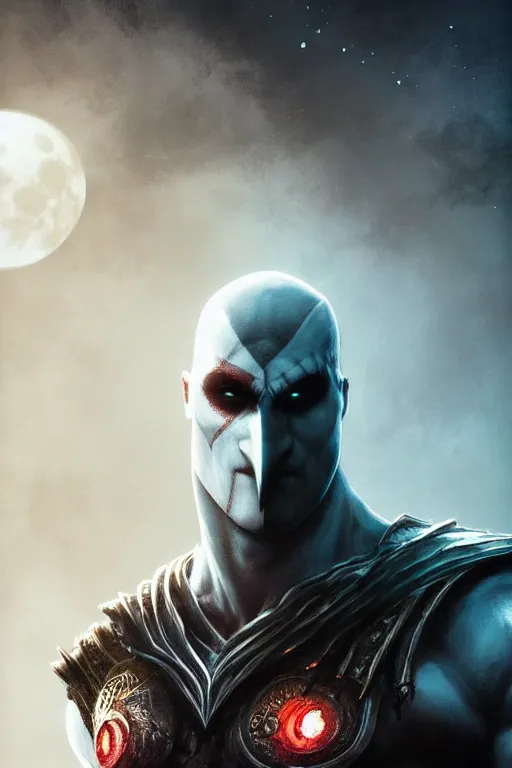 Prompt: symmetry of moon knight mixed with kratos from gow, rpg reference, art by greg rutkowski, artgerm, trending on artstation, octane render, insanely detailed, 8 k, hd