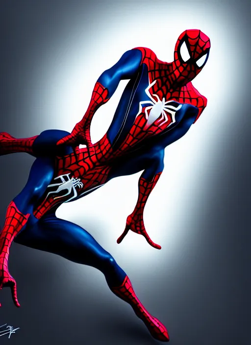 Prompt: cyber spider man as a brooding figure of the dark caught in the never - ending push and pull between good and evil, heaven vs. hell background, diffuse lighting, fantasy, intricate, highly detailed, lifelike, photorealistic, digital painting, artstation, illustration, concept art, smooth, sharp focus, art by john collier and albert aublet