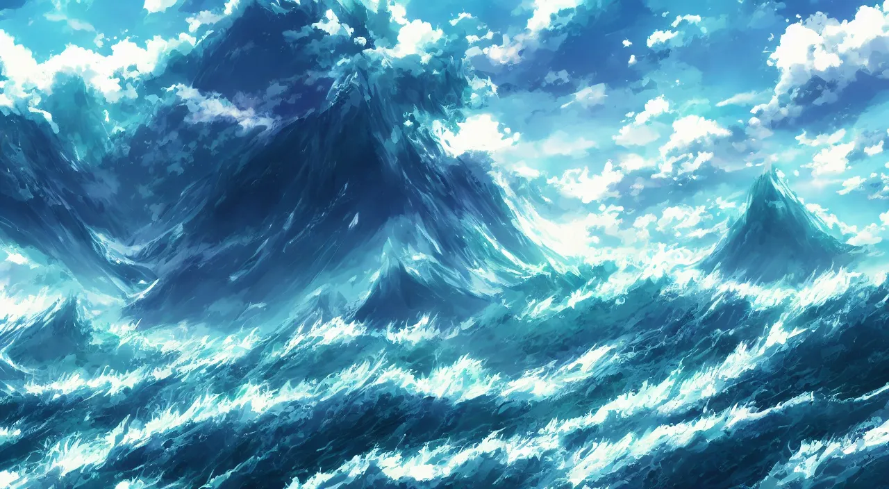 Prompt: anime landscape wallpaper, rough waves