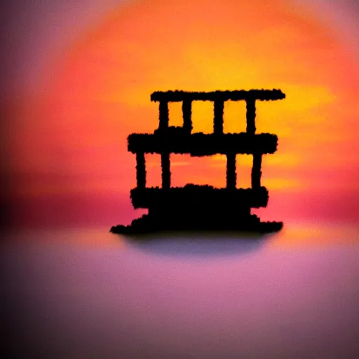 Prompt: photo of a sunset inside the first level of donkey kong country ( 1 9 9 4 ), soft focus, long exposure