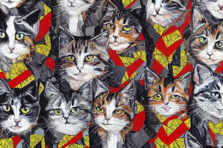 Image similar to a group of cat by Sandra Chevrier, colorful geometric pattern