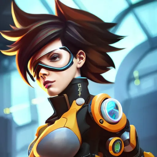 overwatch tracer, clean face, with a very beautiful