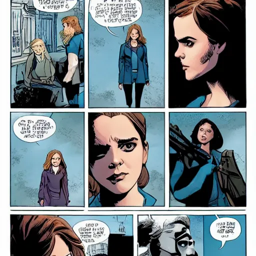 Prompt: in the style of Rafael Albuquerque comic art, Emma Watson reprises her role as Hermione Granger.