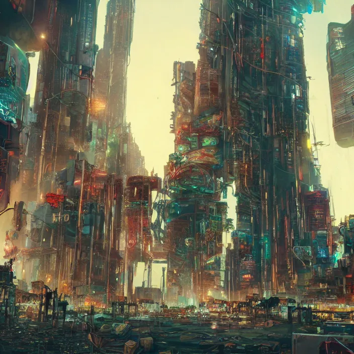 Image similar to the giant flesh golem destroying cyberpunk city underwater