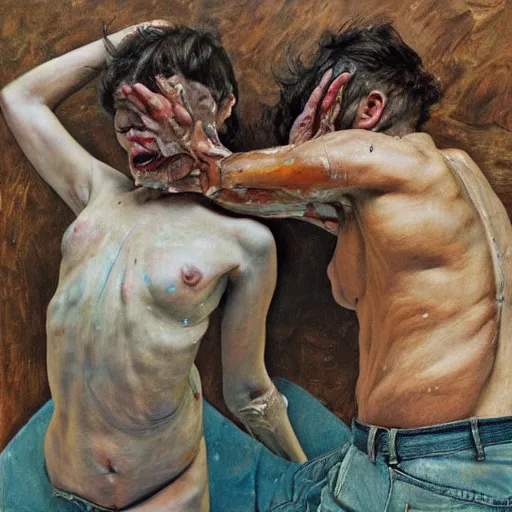 Prompt: high quality high detail painting by lucian freud and jenny saville, hd, dancing, turquoise