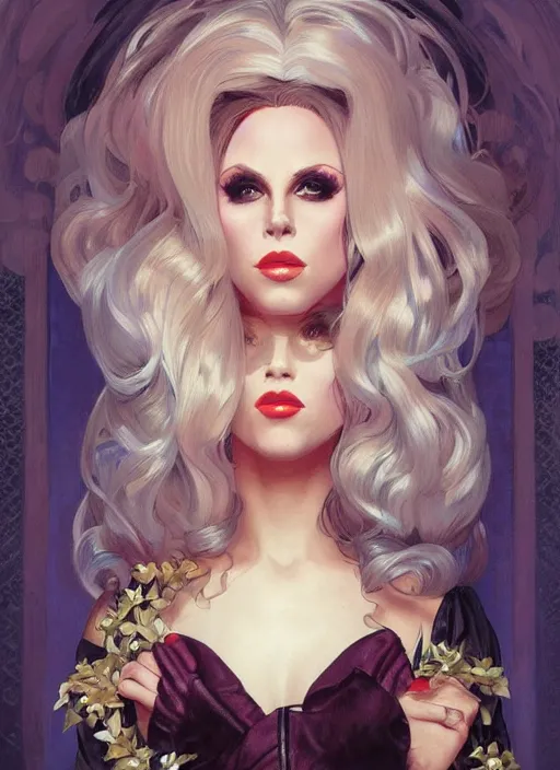 Image similar to katya, drag queen, painting by artgerm and greg rutkowski and alphonse mucha