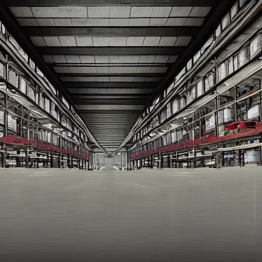 Prompt: government warehouse, matte painting, michael pangrazio