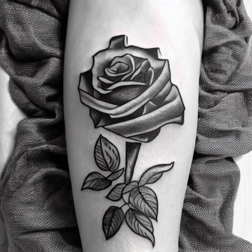 Image similar to stylised tattoo of a female figure holding a rose