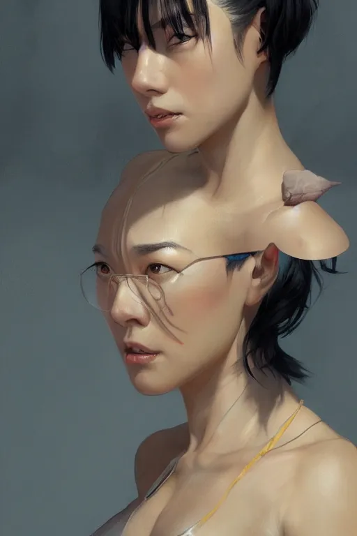 Image similar to science-fiction character portrait of Nakamura Aya, black hair cut in a bob, perfect facial features, highly detailed, digital painting, artstation, upper body, concept art, smooth, sharp focus, illustration, art by artgerm and greg rutkowski and alphonse mucha
