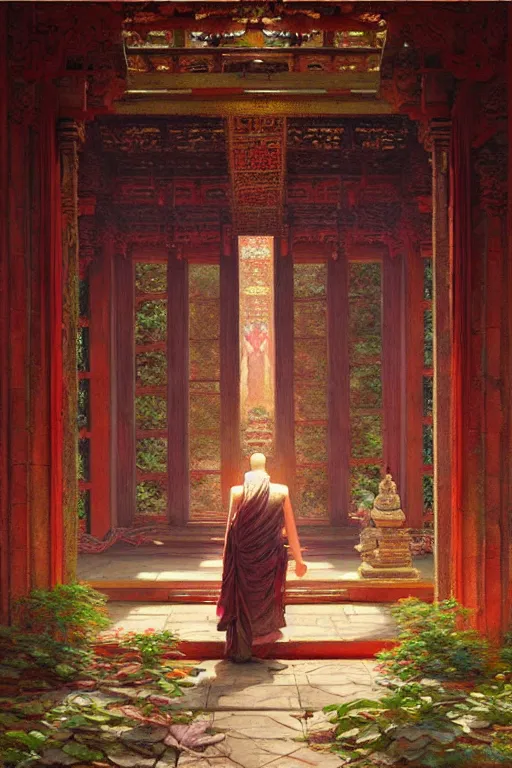 Image similar to temple. buddhism, impressionnisme, painting by greg rutkowski, artgerm, claude monet