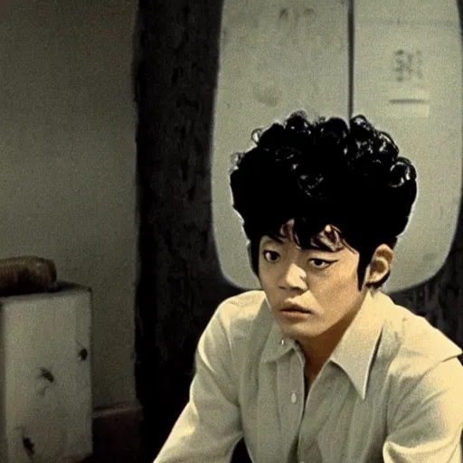 Prompt: a film still of Josuke Higashikata from Jojolion in ''Eraserhead''(1977)