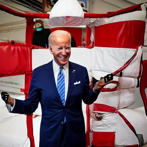 Prompt: joe biden wearing just boxing trousers.