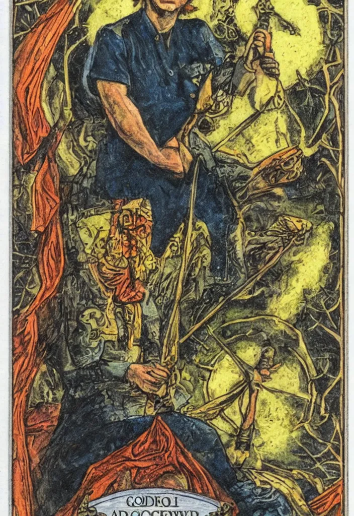 Prompt: Ian Goodfellow on a tarot card tarot major arcana