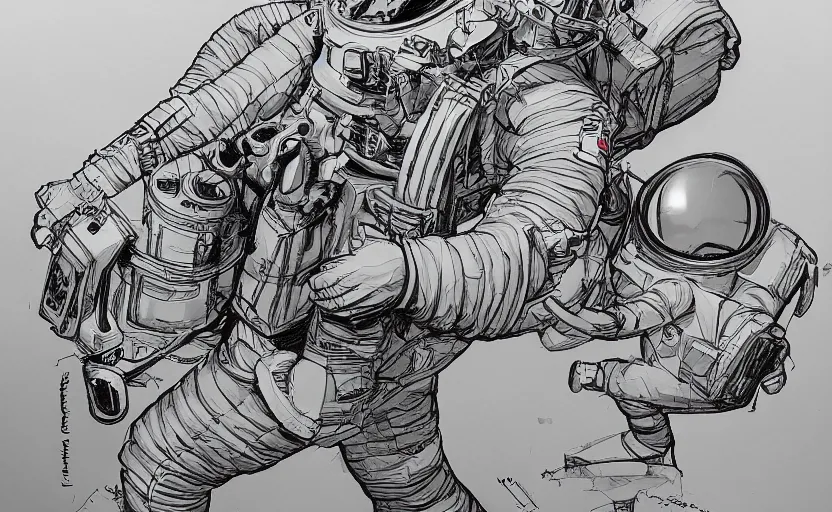 Image similar to astronaut, by kim jung gi, highly detailed, excellent composition, how to draw, sketching, trending on artstation