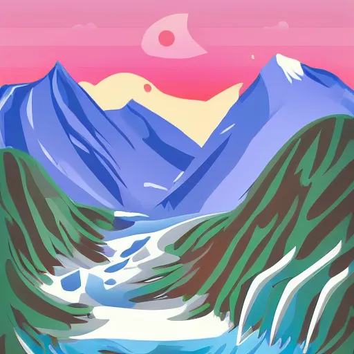 Prompt: mountain water noisy illustration vector digital art trending on artstation h 7 6 8