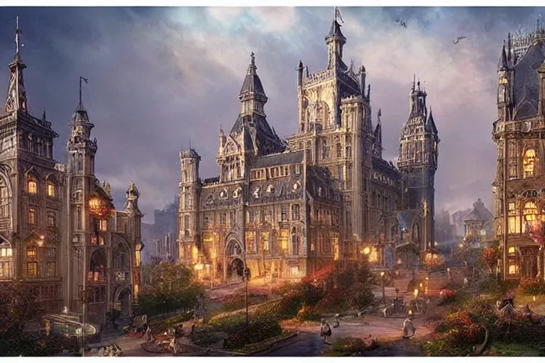 Prompt: a magnificent fantasy city. victorian-style. photorealism.