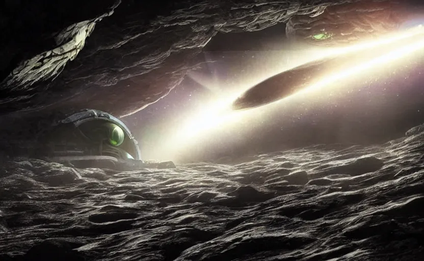 Prompt: an alien spaceship at the end of the worm hole in space, epic scene, extremely detailed masterpiece, extremely moody lighting, glowing light and shadow, atmospheric, shadowy, cinematic, god lighting