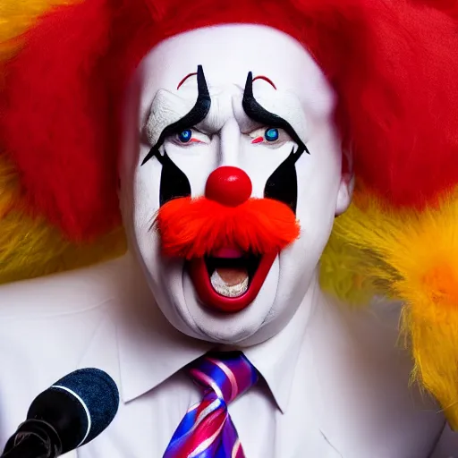 Image similar to donald trump dressed as a clown, photo, high details, 8k resolution