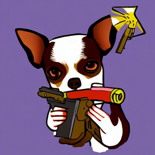 Prompt: chihuahua holding a gun, fan art, concept art