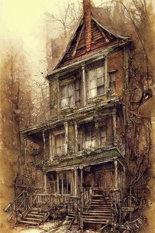 Image similar to (((((a ramshackle manhattan brownstone deep in the forest))))) by Jean-Baptiste Monge!!!!!!!!!!!!!!!!!!!!!!!!!!!