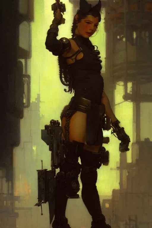 Prompt: full character portrait max mad cyberpunk, machinist tech solider girl character design, painting by gaston bussiere, katsuya terada, nc wyeth, greg rutkowski, craig mullins, vermeer, frank frazetta, tom of finland, trending on artstation, jeffery catherine jones