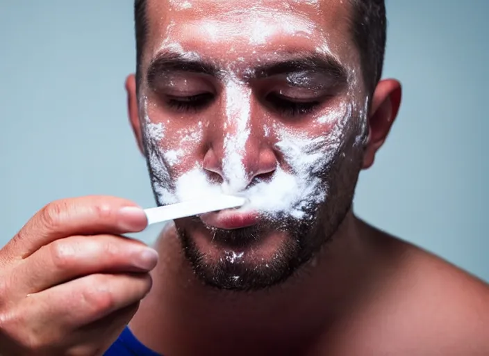 Prompt: a man snorting cocaine with a straw