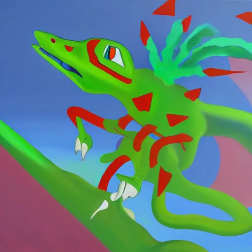 Prompt: a painting of sceptile in the style of yves tanguy