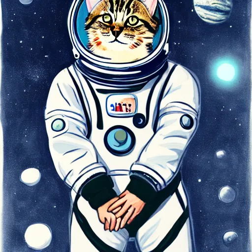 Image similar to a portrait of a cat behind the space suit helmet