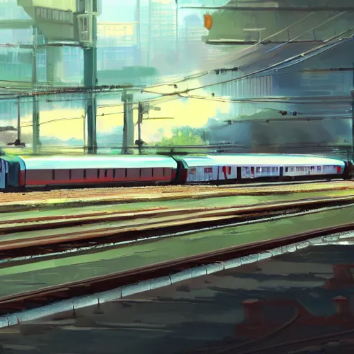 Prompt: A train at station, Anime concept art by Makoto Shinkai