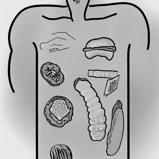 Image similar to medical diagram about a human eating a sandwich