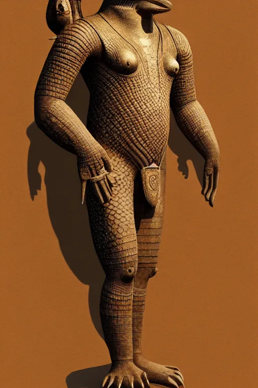 Image similar to full body portrait of sobek egipcian god, intricate design, photorealistic, octane render, raytraced, ultra fine detailed, character design, trending on artstation