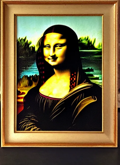 Image similar to vintage framed painting of a lion in the style of mona lisa