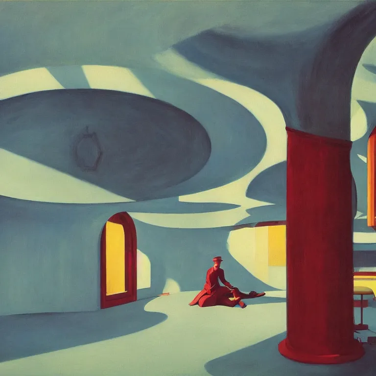 Image similar to round metaballs belting together and dripping on the floor, painted by Edward Hopper, painted by James Gilleard, surrealism, airbrush