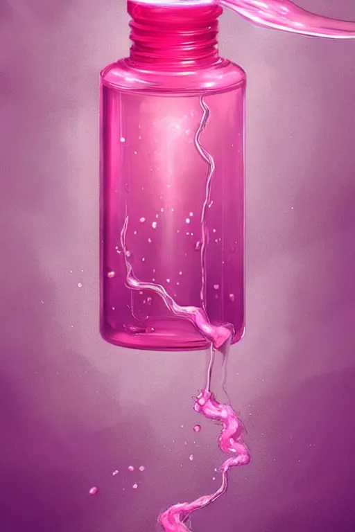 Prompt: Concentrated Vial of Pink Liquid, Pink Vapor is leaking from the top, digital art, illustration by WLOP, fantasy, magic