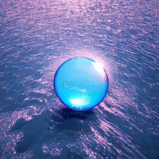 Image similar to a soap bubble floating on top of a body of water, a macro photograph by filip hodas, featured on cgsociety, space art, octane render, rendered in cinema 4 d, vray tracing