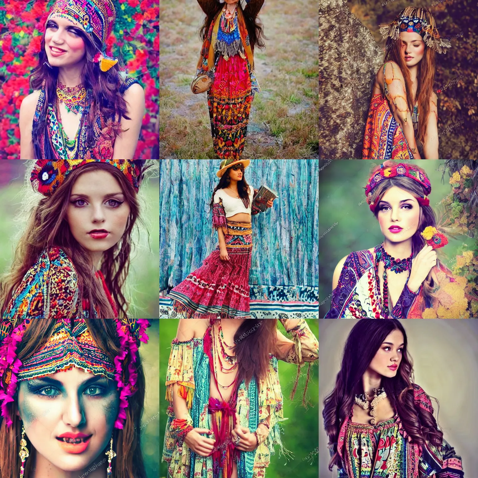 Prompt: pretty girl in bohemian style