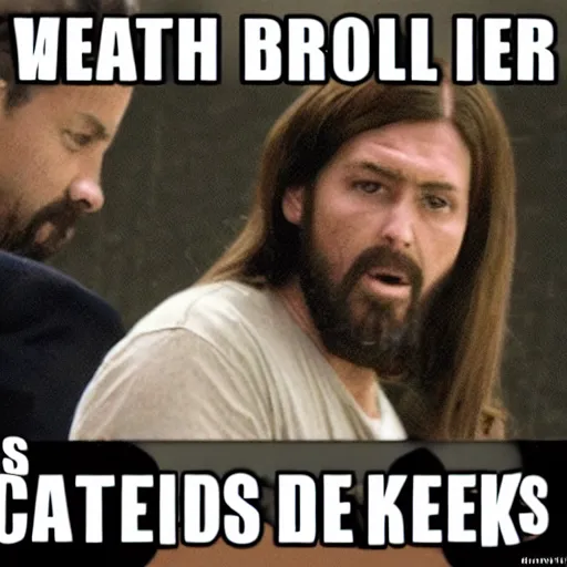 Prompt: watch out or debt collector jesus will break your knee caps