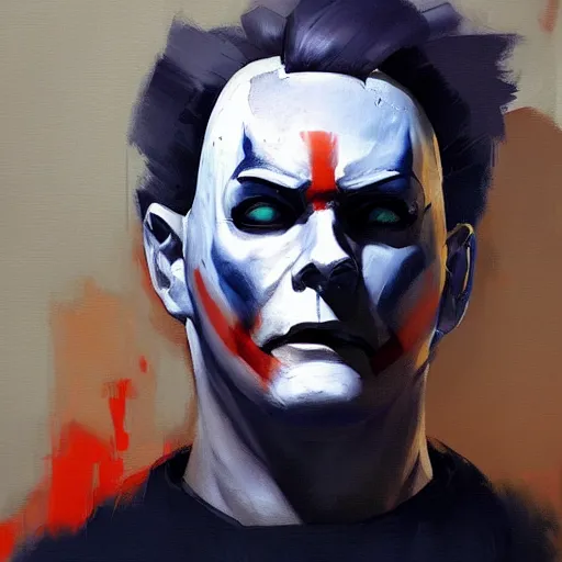 Image similar to greg manchess portrait painting of michael myers as overwatch character, medium shot, asymmetrical, profile picture, organic painting, sunny day, matte painting, bold shapes, hard edges, street art, trending on artstation, by huang guangjian and gil elvgren and sachin teng