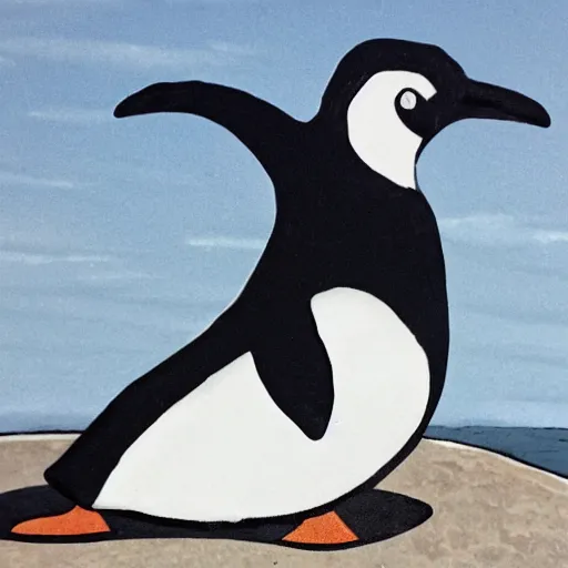 Prompt: a penguin, cartoon style, on a surf board