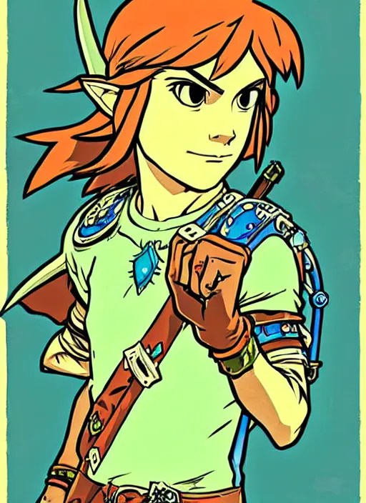 Prompt: stonepunk link from zelda!! portrait illustration, pop art, splash painting, art by geof darrow, ashley wood, alphonse mucha, makoto shinkai