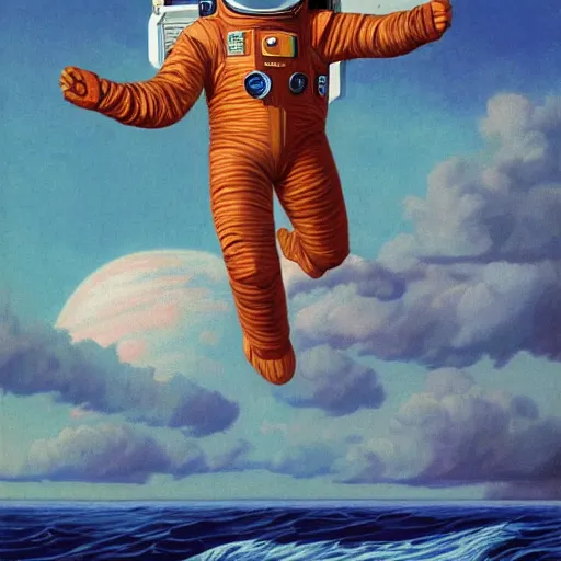 Image similar to An astronaut floating in the ocean, by Gerald Brom